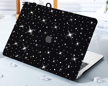 Diamond Case for MacBook Air 13 inch 2022-2018 M1 A2337 A2179 A1932, Luxury Bedazzled Bling Shiny Sparkle Glitter Texutured PU Leather Hard Shell Case & Keyboard Cover for Mac Air 13, Black - color: # Diamond