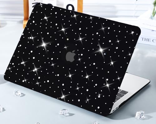 Diamond Case for MacBook Air 13 inch 2022-2018 M1 A2337 A2179 A1932, Luxury Bedazzled Bling Shiny Sparkle Glitter Texutured PU Leather Hard Shell Case & Keyboard Cover for Mac Air 13, Black - color: # Diamond