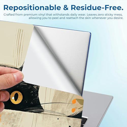 Reusable Universal Laptop Skin Sticker, Cut to Fit for 11.6–15.6 Inch Laptops, Waterproof Protective Film, No-Residue - Flower Cat Peek - color: Flower Cat Peek
