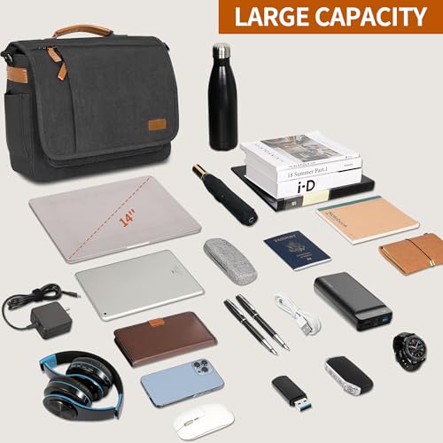 ESTARER 13-14 Inch Laptop Messenger Bag Water-Resistant Canvas Shoulder Bag for Business College, Grey - color: 13-14" Velcro-grey