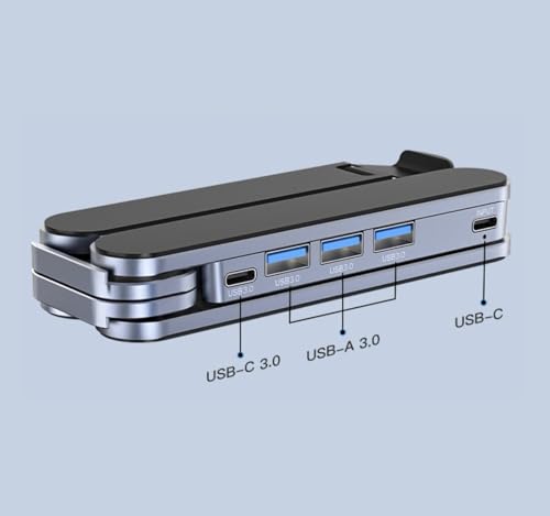 YUATAUY Ultra Compact Laptop Stand with 4 USB Ports, USB Hub for Desk, Foldable Portable for Travel, Library, Home, Office, Cafe, 6-Level Ergonomic Adjustable Aluminum Holder for 10-16" Laptops