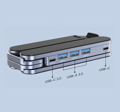 YUATAUY Ultra Compact Laptop Stand with 4 USB Ports, USB Hub for Desk, Foldable Portable for Travel, Library, Home, Office, Cafe, 6-Level Ergonomic Adjustable Aluminum Holder for 10-16" Laptops