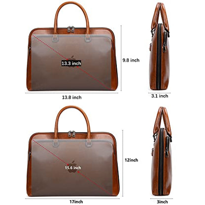 Blofinche Laptop Messenger shoulder bag: Genuine Leather work Briefcase 13.3 15.6 inch designer Satchel handbag - color: Brown, size: 15.6 inch