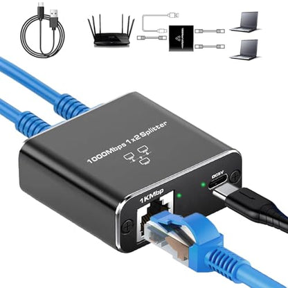 Gigabit Ethernet Splitter 1 to 2 High Speed(2 Devices Simultaneously Networking),1000Mbps Internet Splitters 1 in 2 out, LAN Splitter with USB Power Cable, RJ45 Splitters for Cat5/5e/6/7/8 Cable - style: 1to2