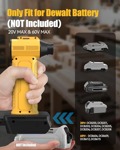 Compressed Air Duster, 130,000RPM Ultra-Powerful Electric Air Duster | Compatible with DEWALT 20V/60V Max Battery, 4-Gear Adjustable Air Blower for Computer/Keyboard/Car/Home (No Battery Included) - color: Yellow