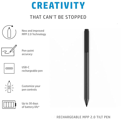 MPP 2.0 Tilt Pen 2MY21AA 929863-001 SPEN-HP-03 Active Stylus - 4096 Pressure Sensitivity, Tilt Function, USB-C Rechargeable for HP Spectre x360, Envy x360, Pavilion x360, Omnibook 2-in-1 Laptops - style: MPP 2.0