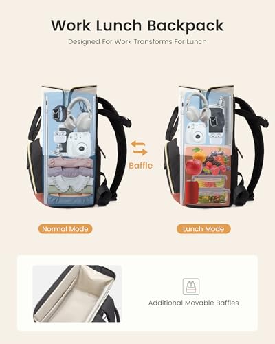 LOVEVOOK Lunch Backpack for Women, 15.6 Inch Laptop Backpack with Insulated Lunch Compartment, Built-in Cooler Work Bag, Wide Open Computer Backpack with Tumbler Holder, Water-Resistant Nurse Teacher