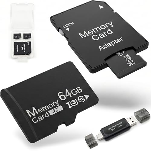 64GB Micro SD Card 2-Pack, SDXC A1 U3 V30, Dual-Port USB/Type-C Reader | Supports UHS-I Class 10 for 4K recording, security/dash cams, cameras, PCs & smartphones; with an SD adapter; high endurance.
