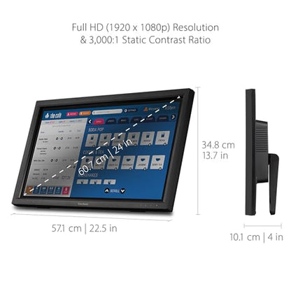 ViewSonic TD2423D 24 Inch 1080p Touch Screen Monitor, 10-Point Multi IR Touch for Retail POS and Kiosk, 7H Scratch-Resistant Glass, Eye Care, 100x100mm VESA Compatible, HDMI, VGA, DisplayPort, USB Hub - style: 24-Inch