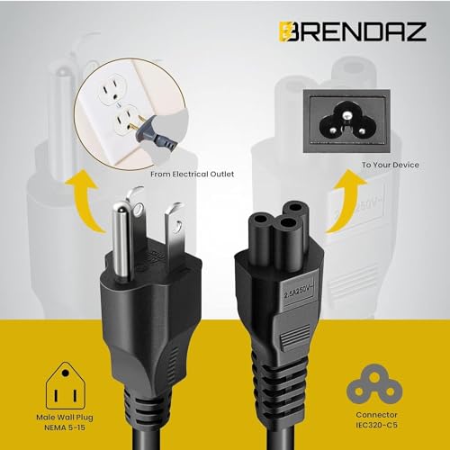 3 Prong Power Cord 1ft. NEMA 5-15P to C5 Power Cable for TV, Monitors, Computers, Compatible with Dell, HP, Lenovo, Acer, LG TV's (1-Feet) - size: 1-Feet