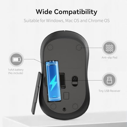 Wireless Mouse, 2026 New Model, Silent Click Ergonomic Design, Portable, 4 Buttons, Adjustable DPI (800/1200/1600), for Laptop/PC/Office (Black) - color: black