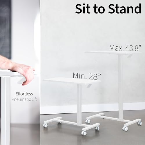 VIVO White Mobile 32 x 16 inch Over Couch Laptop Table, CART-V02L-W | Height Adjustable Bedside Desk for Recliner, Laptop Cart with Hidden Caster Wheels, Holds 17.6 lbs - color: White, size: 32 x 16 inch