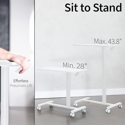VIVO White Mobile 32 x 16 inch Over Couch Laptop Table, CART-V02L-W | Height Adjustable Bedside Desk for Recliner, Laptop Cart with Hidden Caster Wheels, Holds 17.6 lbs - color: White, size: 32 x 16 inch