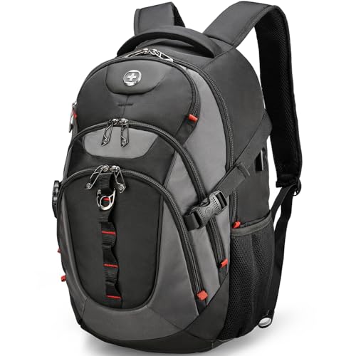 Swissdigital Design Laptop Backpack, Travel Backpack with USB Charging Port Fits 15.6 inches Computer, 31L College School Bookbag for Men, Black/Grey | SD803-02 - color: Grey