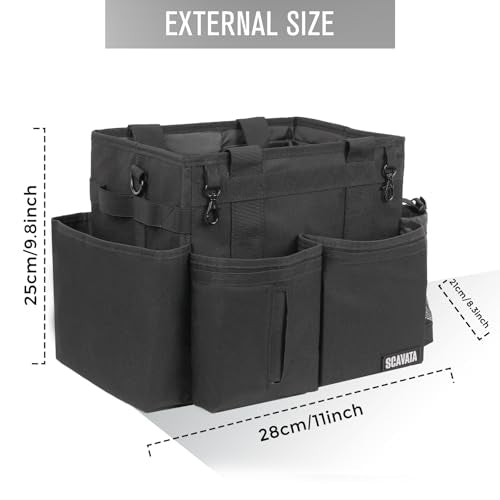 SCAVATA Compact Wearable Cleaning Caddy with Handle & Shoulder Straps | Small Cleaning Supplies Organizer, Under Sink & Car Cleaning Tools Storage Bag for Housekeepers Cleaners, Black - color: Black