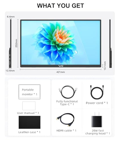 LB M18 Portable Monitor 18.5 Inch 1080P FHD IPS 100Hz External Screen, USB-C & HDMI Travel Display with Protective Folio Dual Speakers for Laptop, Mac, Phone, PC - size: M18 (18.5")