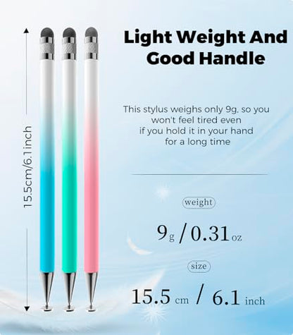 Kenkor Stylus(3pcs),2-in-1 Stylus Pen for Touch Screen, Stylus Pen for iPad | No Charging,Compatible with Apple(iPhone/iPad)/Nintendo Switch/Samsung/Google/Microsoft/Android Tablets Touch Screens Devices - color: Pink+Blue+Green