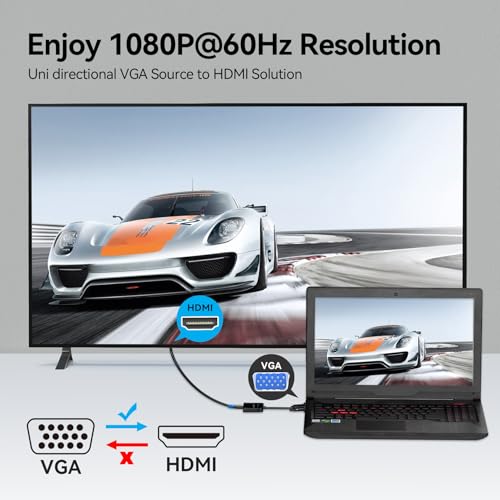 VENTION VGA to HDMI 3.3FT - 1080P Video Dongle Adaptador VGA Converter with Audio Cable and Micro USB Cable, Male to Female for PC,Monitor HDTV (Note: Not Bi-Directional) - color: 3.3FT