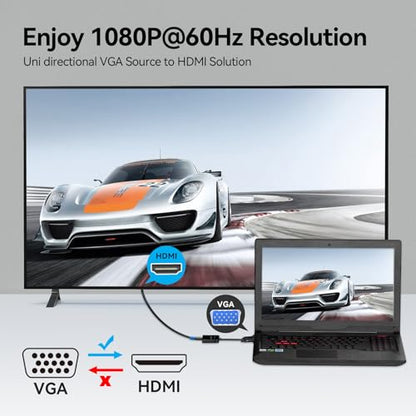 VENTION VGA to HDMI 3.3FT - 1080P Video Dongle Adaptador VGA Converter with Audio Cable and Micro USB Cable, Male to Female for PC,Monitor HDTV (Note: Not Bi-Directional) - color: 3.3FT