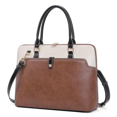 CLUCI Leather Briefcase for Women 15.6 Inch Laptop Business Vintage Slim Ladies Shoulder Bag - color: 1-1 Vintage Brown