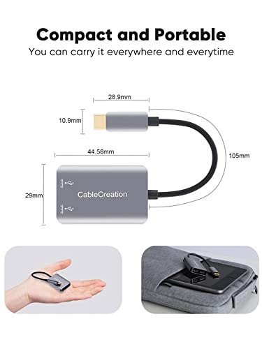 CableCreation USB Type C Splitter, 2-in-1 USB C Audio Adapter and PD Fast Charging, Type C Aux Dongle Compatible with iPad, MacBook, iPhone 16 15 Pro Max Plus, Galaxy S24/S23/S22+, Pixel 9/8/7+, Grey - style: USB C+USB C Audio (with tail)