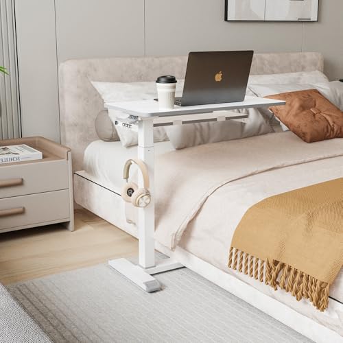 ETHU Overbed Table with Wheels, Medical Table with Drawer, Hospital Bed Table, Workstation Desk, Adjustable Overbed Bedside Rolling Laptop Desk, Marble White - color: Marble White