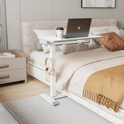ETHU Overbed Table with Wheels, Medical Table with Drawer, Hospital Bed Table, Workstation Desk, Adjustable Overbed Bedside Rolling Laptop Desk, Marble White - color: Marble White