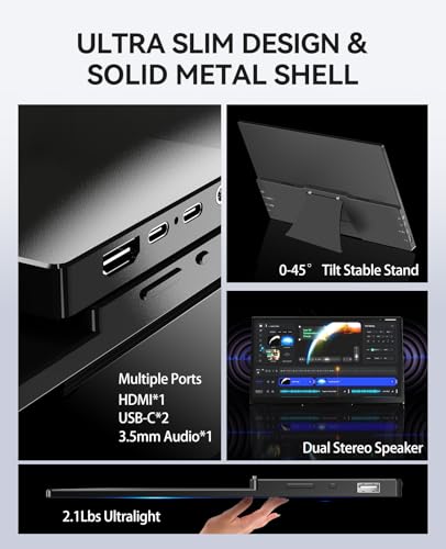 4K Portable Touch Monitor, 15.6" inch 3840 * 2160 UHD w/USB-C HDMI Laptop Monitor, 2000:1 100% RGB IPS ，Aluminum Alloy Shell,10-Point Touch，Dual Speaker, HDR, for Home, Work - size: 15.6inch, style: 15.6”-4K Touch Screen