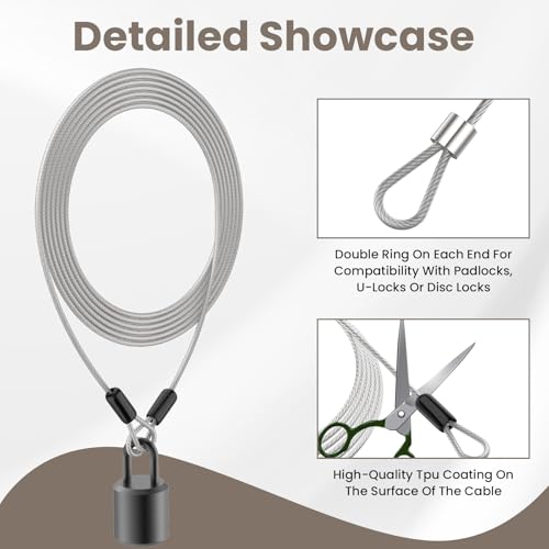 9.84FT 3mm Stainless Steel Security Cable, 2 Pack | Security Wire Rope with Double Loop for Outdoor Travel - size: 9.84 ft 3 mm, 2 Pack