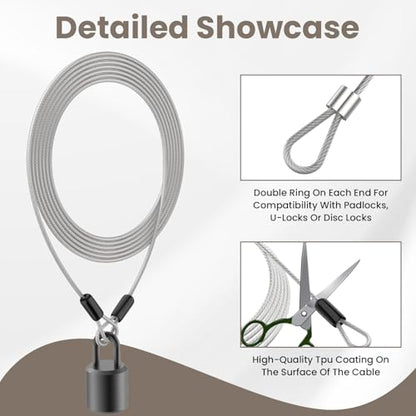 9.84FT 3mm Stainless Steel Security Cable, 2 Pack | Security Wire Rope with Double Loop for Outdoor Travel - size: 9.84 ft 3 mm, 2 Pack