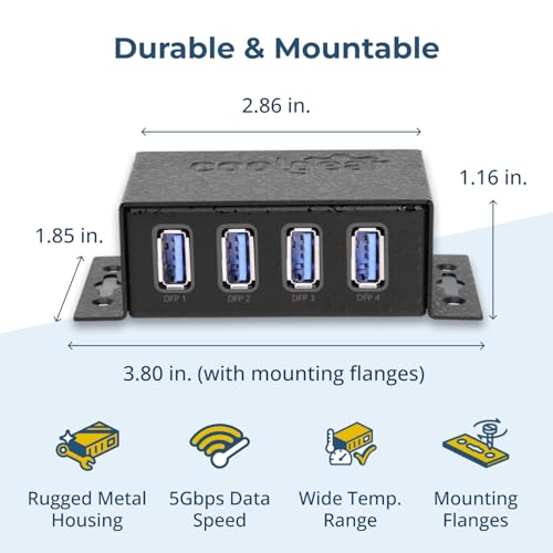 Coolgear 3.2 Gen 1 USB Hub - 4 Port USB Hub with 5Gbps Data Transfers, Mountable Metal Housing, 5V Power Adapter, ESD Surge Protection, Bus or Self Powered