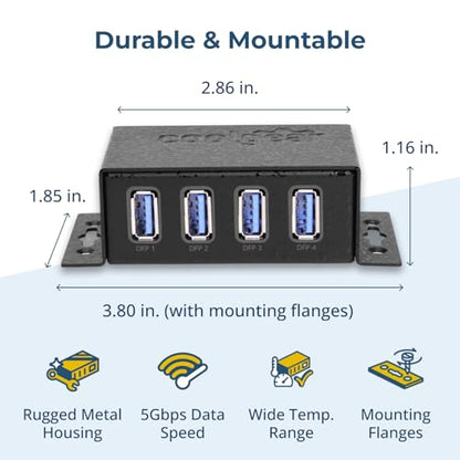 Coolgear 3.2 Gen 1 USB Hub - 4 Port USB Hub with 5Gbps Data Transfers, Mountable Metal Housing, 5V Power Adapter, ESD Surge Protection, Bus or Self Powered