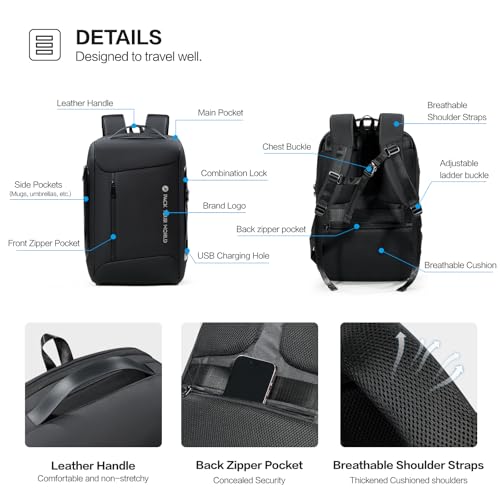 Anti-Theft Backpack, 15.6 Inch Laptop Backpacks for Men, Black | Business Backpack with USB Charging Port, Water Resistant Travel Laptop Backpacks for Work, Travel, Business Trip