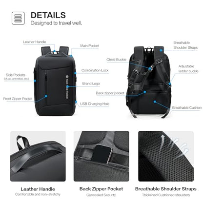 Anti-Theft Backpack, 15.6 Inch Laptop Backpacks for Men, Black | Business Backpack with USB Charging Port, Water Resistant Travel Laptop Backpacks for Work, Travel, Business Trip