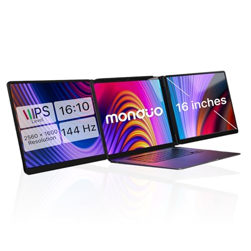 16” Pro Duo – 2K IPS Portable Dual Screen Extender, 144Hz, 100% DCI-P3, Compatible with MacBook M1/M2/M3 & Windows, HDMI/USB-C, Ideal for Gaming and Professional Use | Dual 16-inch 2K screens, 144Hz refresh rate, 100% DCI-P3 colour, 500 nits, 3ms response