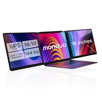 16” Pro Duo – 2K IPS Portable Dual Screen Extender, 144Hz, 100% DCI-P3, Compatible with MacBook M1/M2/M3 & Windows, HDMI/USB-C, Ideal for Gaming and Professional Use | Dual 16-inch 2K screens, 144Hz refresh rate, 100% DCI-P3 colour, 500 nits, 3ms response