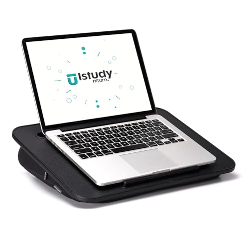 Lap Desk – Laptop Lap Desk with Cushion for Bed, Couch or Floor, Fits up to 15.6" Laptop, Built-in Slot, Non-Slip PVC Leather Top, Portable & Lightweight – Home Office, Istudyniture (Small,Black)