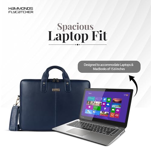 HAMMONDS FLYCATCHER Genuine Leather Laptop Bag for Men, Padded 15.6" Laptop Sleeve, Leather Messenger Bag for Men Briefcases - color: Blue