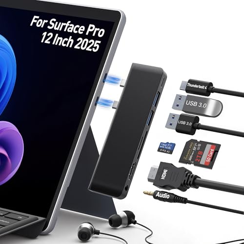 Surface Pro 12 Docking Station, Surface Pro 12 Accessories with 4K HDMI, Thunerbolt 4 Hub (4K@60Hz Display+ 40Gbps Data+ 100W Charging), 2 USB3.0, SD/TF, 3.5mm Audio for Surface Pro 12 inch 2025 - color: For Surface Pro 12