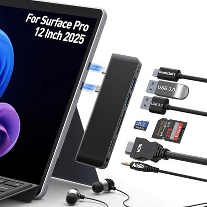 Surface Pro 12 Docking Station, Surface Pro 12 Accessories with 4K HDMI, Thunerbolt 4 Hub (4K@60Hz Display+ 40Gbps Data+ 100W Charging), 2 USB3.0, SD/TF, 3.5mm Audio for Surface Pro 12 inch 2025 - color: For Surface Pro 12