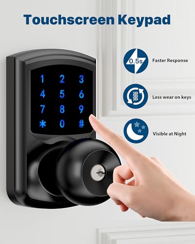 Keyless Entry Door Lock Keypad Smart Door Knob Electronic Digital Code Lock | Zinc Alloy Anti-Bump Security One-Slide Passage Mode Switch 20 User Codes One-Time Guest Code 15 Min Easy DIY Install - size: HL-669K Matte Black 1pack