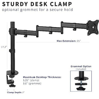 VIVO Single 13 to 32 inch Computer Monitor Desk Mount, Extra Long Adjustable Arm, VESA Stand for 1 Screen, Max VESA 100x100, Black, STAND-V101N