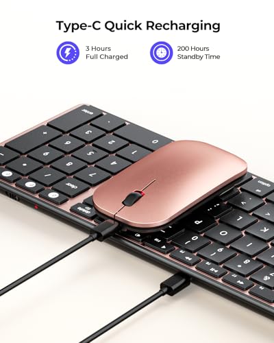 seenda Bluetooth Keyboard and Mouse Combo for Mac, SKM64-2 Rechargeable Silent Wireless Keyboard Mouse Compact Slim, 3 Multi-Device Connection, Compatible for Mac MacBook Pro/Air iPad, Black Rose Gold - color: Black & Rose Gold