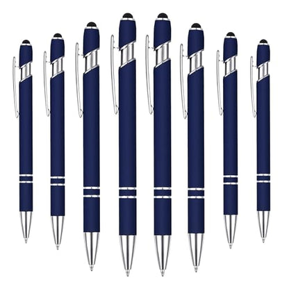 8-Pack (Dark Blue) 2-in-1 Metal Retractable Ballpoint Pens with Stylus. Great Pens for Touchscreen iPhones, Tablets, Laptops and other Capacitive Devices. 1.0 mm Black Ink - color: Dark Blue (Silver Accents)