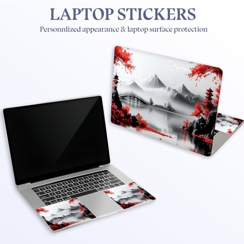 Universal Laptop Skin Sticker Decal,15.6 Inch Laptop Vinyl Cover for 13" 14" 15.6" Laptop,Scratch-Resistant Waterproof Protector Wrap,Reusable with Wrist Pads,Red Tree Landscape - color: Red Tree Landscape