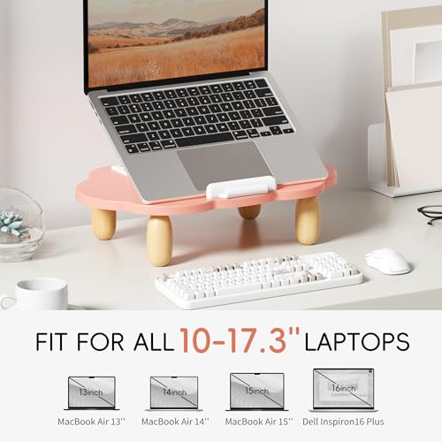 AFOOYO Adjustable Wood Laptop Stand, Ergonomic Height Angles Computer Stand, Cloud-Shaped Holder Riser Notebook Stand for Desk Compatible with Air, Pro, Dell, HP, Lenovo More 10-17.3" Laptops, Pink - color: Pink