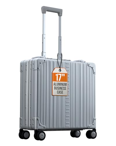 Aleon All Aluminum Lightweight 17" Rolling Laptop Catalog Case, Vertical Opening with TSA Locks & Aircraft-Grade Aluminum Frame - color: Platinum