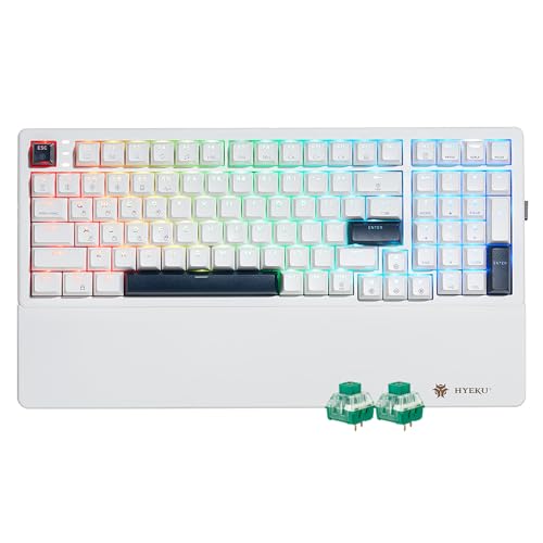 Wireless Mechanical Keyboard with Wrist Rest,Tri-Mode BT5.0/2.4GHz/USB-C Hot Swappable Custom Keyboard,Pre-lubed Clicky Switches,RGB Backlit Computer Gaming Keyboards for PC/Tablet/PS/Xbox(White) - color: White-99keys, size: Clicky