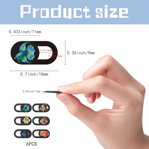 6Pcs 6 Styles Ocean Camera Cover Slide Cute Fish 0.04 Inch Privacy Guard Accessories, Thin Camera Privacy Blocker for Phone Laptop Desktop Computer Tablet Notebook Mini PC Home Office Use - color: Fish