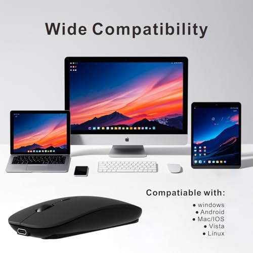 HOTDREAM Bluetooth Wireless Rechargeable Mouse for MacBook Pro/Air/iPad Air/iPad Pro/Laptop/Tablet/iPhone/PC, Bluetooth 5.2/3.0 and 2.4GHz Dual Mode Mouse (Black) - color: black
